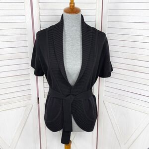 Belldini Shawl Collar Belted‎ Cardigan Sweater Black Large Short Sleeve Open